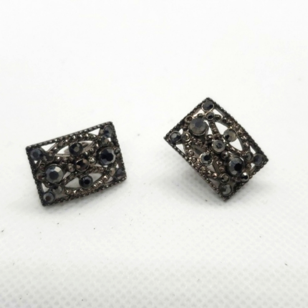 Monet Marcisite Gunmetal Clip-on Earrings
